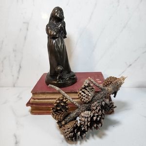 Vintage Cold Cast Bronze Figurine Menton Manor Range Girl and Doll Sculpture